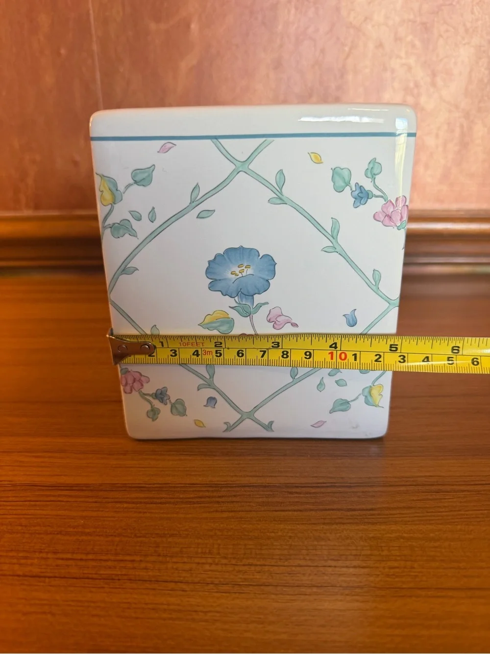 Vtg R.B. Bernarda Portugal Ceramic Tissue Box Cover Square Floral Wildflower 6